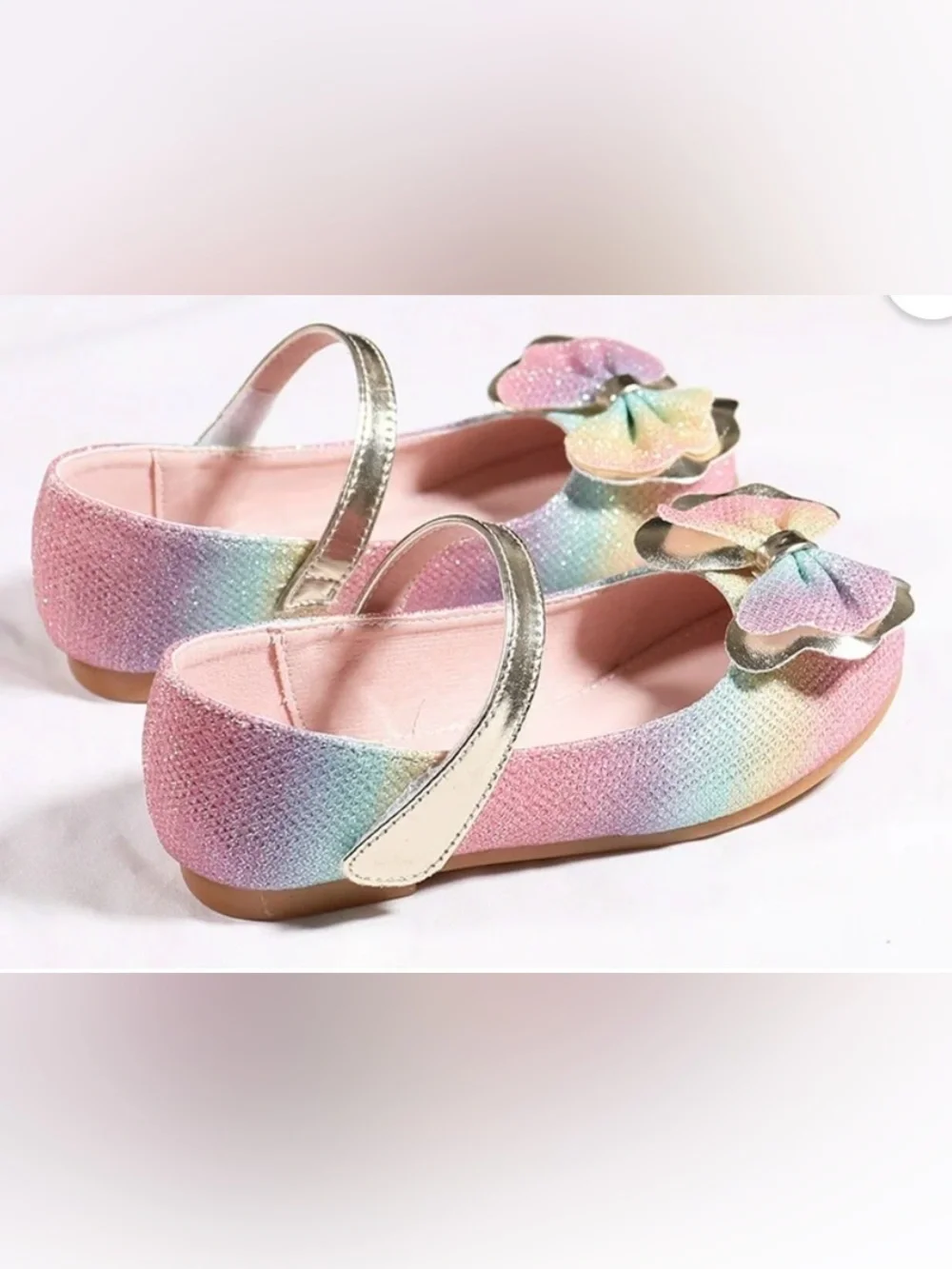 Girls Rainbow Pastel Mary Jane Flats with Metallic Strap , size 34